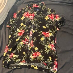 Hilo Hattie Black Floral Button Down Shirt